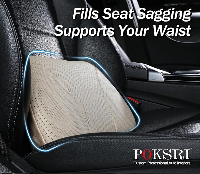 Genuine Leather Lumbar Support Pillow,Back Pain Relief Cushion,fits Tightly Around Waist,Real Cowhide,Memory Foam,fit Car Drive,Office Chair,Rest seat,Improve Posture,Portable,15.5''Lx 8.7''H