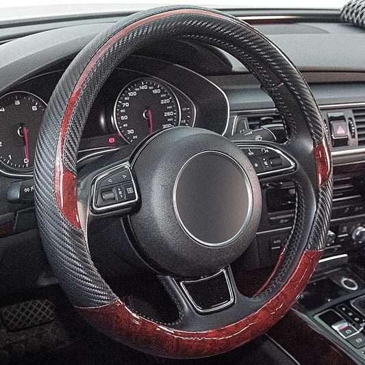 Wood Grain Steering Wheel Cover Red Universal Microfiber Leather, Suitable for 14 1/2-15 inch Comfortable Anti-Slip, Good Breathable and Odorless Car Steering Wheel Cover…