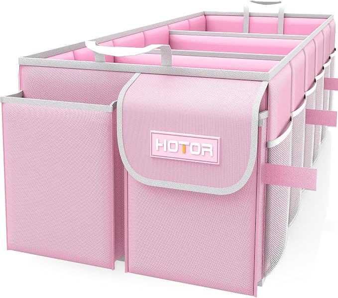 HOTOR Trunk Organizer for suv - Car Organizer, Foldable Trunk organizer for SUVs & Sedans, Sturdy Car Organization for Car Accessories, Tools, Sundries, Pink, 3 Compartments, 31.9"×12.6"×10.6"