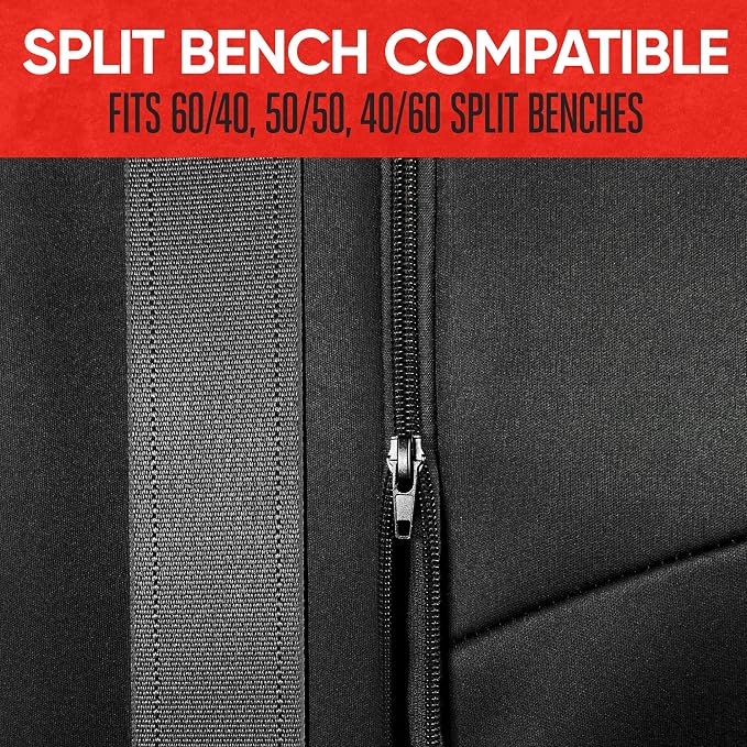 Motor Trend Neoprene Waterproof Seat Covers for Cars, Trucks, & SUV – Black & Red Automotive Interior Protectors - Rear Split Bench Protector for Kids Dogs & Pets – Forros para Asientos de Carro