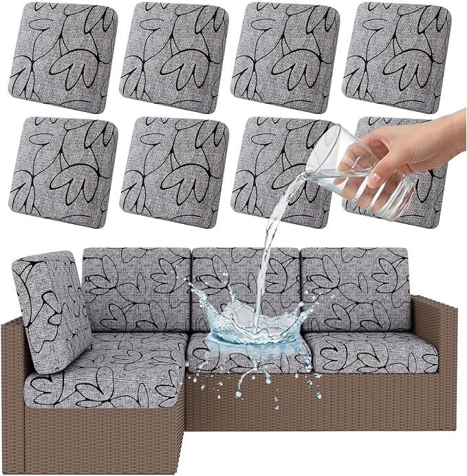 Smiry 8 Pcs Waterproof Patio Cushion Covers, Stretch Outdoor Furniture Covers