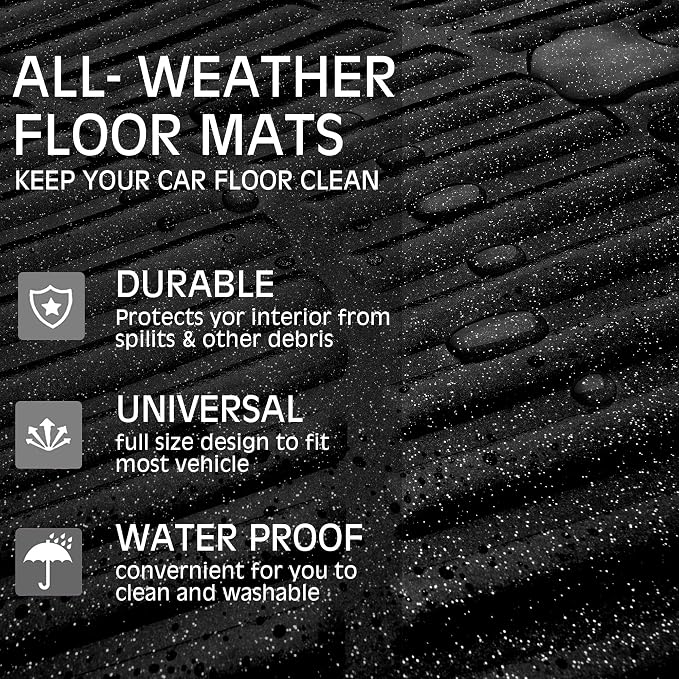 CAR PASS Shining Glitter Car Floor Mats 3D Leather Waterproof All Weather, Universal Trim to Fit & Anti-Slip, Safety & Light Easy Clean Install Fit for SUV,Truck,Auto,Sedan,Van 4 Piece (Black Glitter)