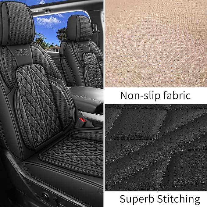 Car Seat Cover Custom Fit for Ford F150 2009-2026 Faux Leather Seat Cover Set Compatible with Regular Cab Super Cab Super Crew Pickup Truck Cushions (Black, Full Set)