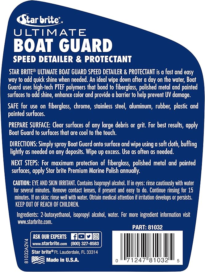 STAR BRITE Ultimate Boat Guard Speed Detailer & Protectant Spray - High-Gloss UV Protection for Marine Surfaces, Easy Spray On Wipe Off Formula