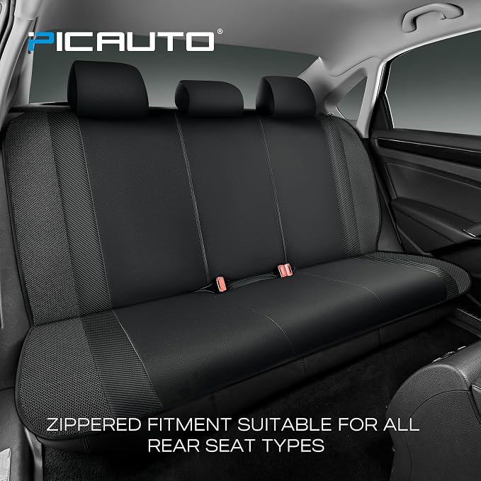 PIC AUTO Car Seat Covers, High-Back Full Set Automotive Seat Covers, Front and Rear Bench - Sports Carbon Fiber Mesh Design, Universal Fit for Most Cars, SUVs, Trucks, Airbag Compatible (Black)