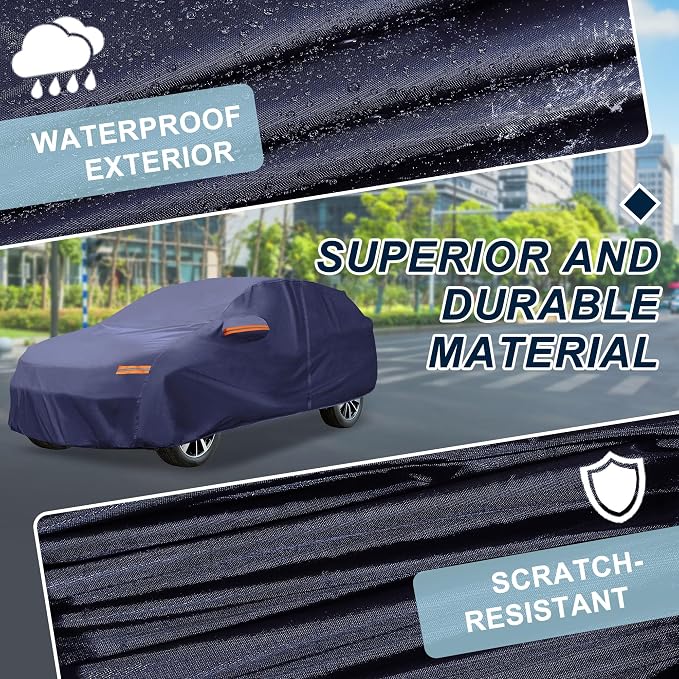Navy Blue Heavy Duty Waterproof Car Cover for SUV 173"-179" - All-Weather UV Protected Outdoor Full Exterior Cover with Sun/Snow/Rain Resistance