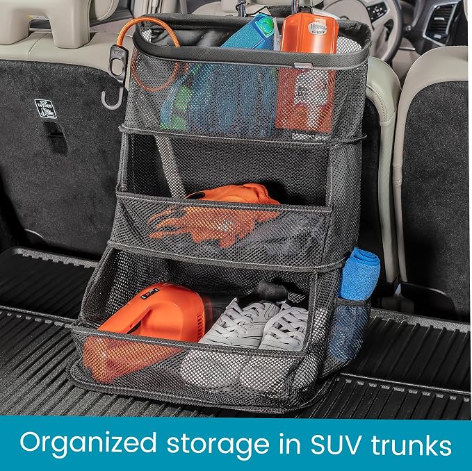 Car Storage Organizer – 3-Bin Hanging Organizer for SUV Trunk or Car Seat | High Road's Multipurpose Car Organizer Holds Driving Essentials, Kids Trip Needs or Emergency and Cleaning Supplies