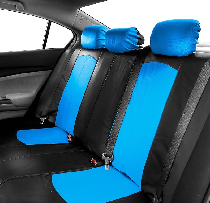 FH Group Automotive Seat Cover Highest Grade Faux Leather Blue Black Full Set, Combo Car Seat Cover Design Airbag Compatible Split Bench Tan Car Seat Cover Interior Accessories Universal Fit SUV