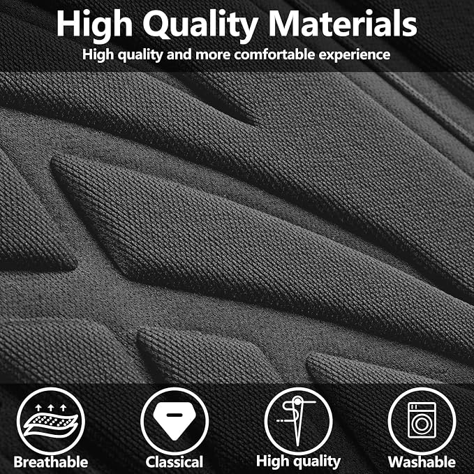 HChengkikz Premium Cloth Seat Covers, Washable Car Seat Cover Full Sets, Elastic Fabric, Airbag Compatible,Breathable All Season Comfort Seat Cover for Most Cars,Trucks,SUVs(Full Set,Black 815) | Breathable, Airbag compatible, Easy to Install, Universa...