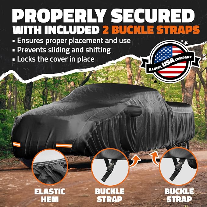 Mockins 235"x80"x77" Pickup Truck Cover Waterproof All Weather Tarp | 250G PVC + HD Cotton Car Covers for Automobiles | Universal Indoor & Outdoor Car Cover for Truck | Ford F-150 Full Exterior Covers