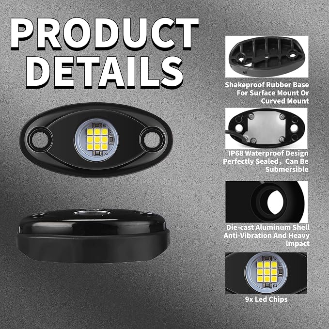 White Rock Light 12pods 6000k Pure White Led Rocks Lights kit Ip68 Waterproof 47inch Extension Wires for ATV Rv Utv SUV Offroad Pickup Trucks Golf Boat Cars Trailer Fender Underglow Lighting (White)