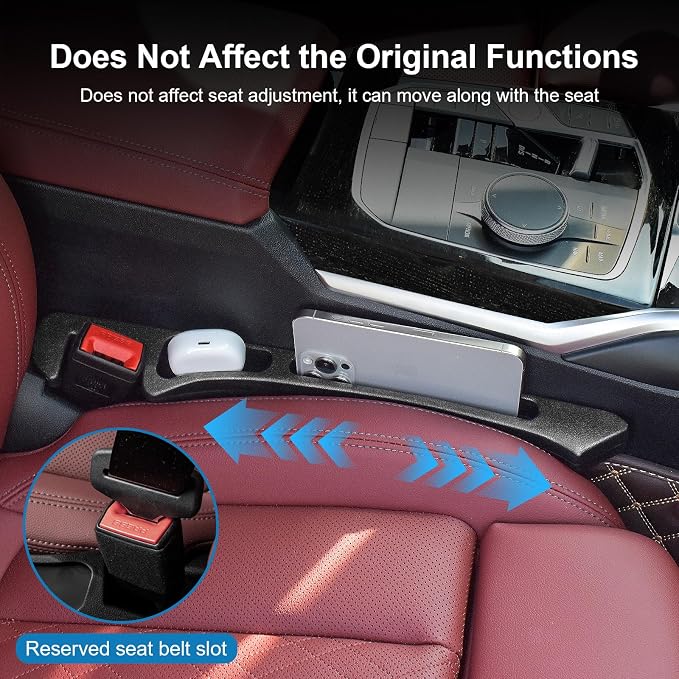 2PCS Car Seat Gap Filler Organizer, Car Side Seat Gap Filler with Phone Holder, Gap Stopper Fill Gap Between Seat and Console to Stop Things from Dropping Fit Cars SUVs Trucks（Black）