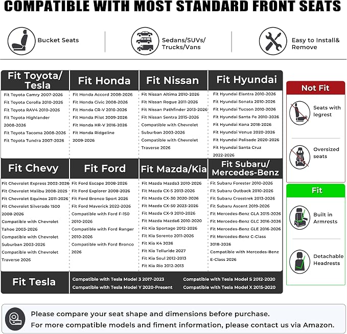 Black Panther 1 Pair Front Seat Covers Luxury Faux Leather Bottom Seat Cushions, Anti-Slip and Wrap Around The Bottom, Fit 95% of Vehicles - Black