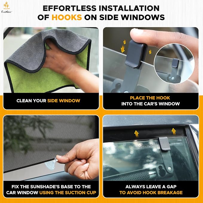 EcoNour Car Window Shades for Baby (2 Pack) | Retractable Shade for Car Side Window | Window Sun Shades with Suction Cups | Large Clips for Durability | Baby Travel Accessories (14" x 18")