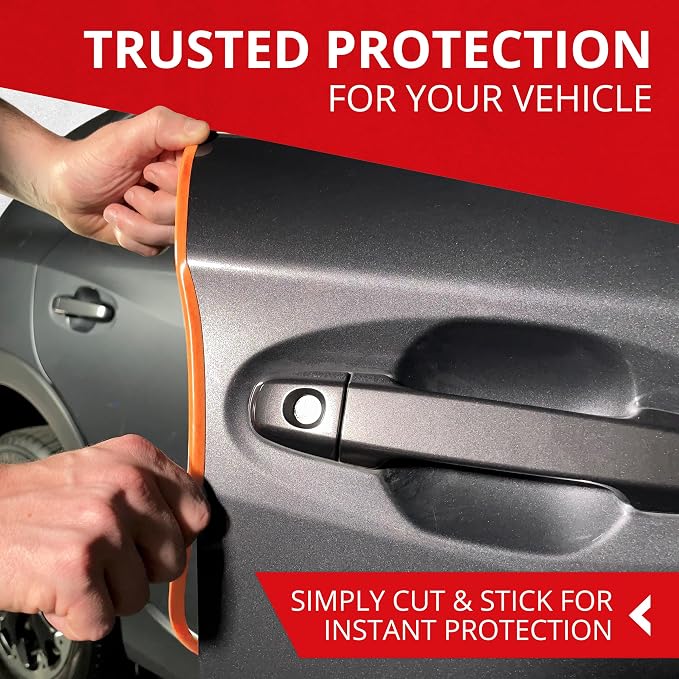 All-Fit Automotive Car Door Edge Protector – Universal DIY Edge Trim to Prevent Scratches & Dings – Flexible Adhesive Molding Trim for Cars, Trucks & SUVs (10 Ft - Orange)
