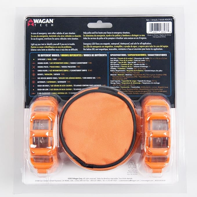 Wagan EL2639-3 FRED Flashing Roadside Emergency Disc LED Flare 9 Flash Modes for Roadside Security, Warning Flashing with Magnet and Hook for Vehicles and Boats