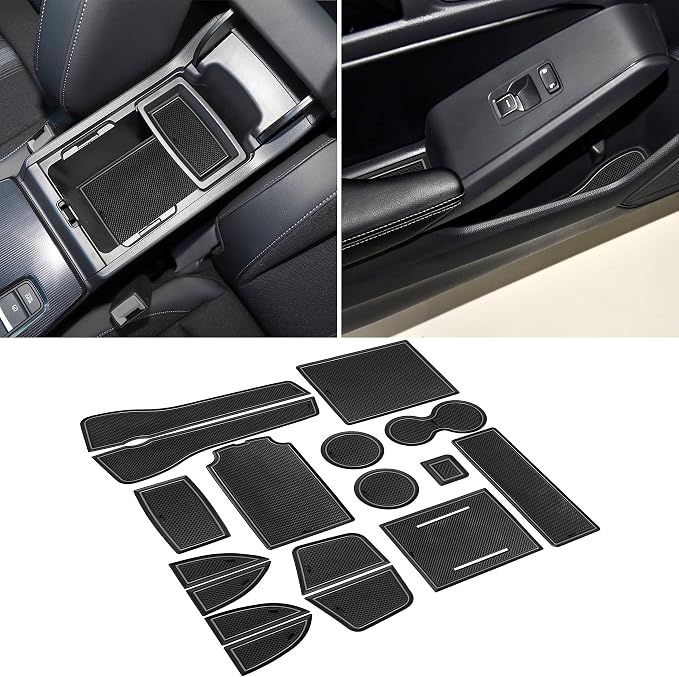 for Honda Civic Accessories 2022 2023 2024 2025 2026 11th Gen Sedan Cup Holder Insert Center Console Liner Door Slot Mats Pad Coaster Trim Premium Rubber Custom Interior 17PC Set (Gray Trim)