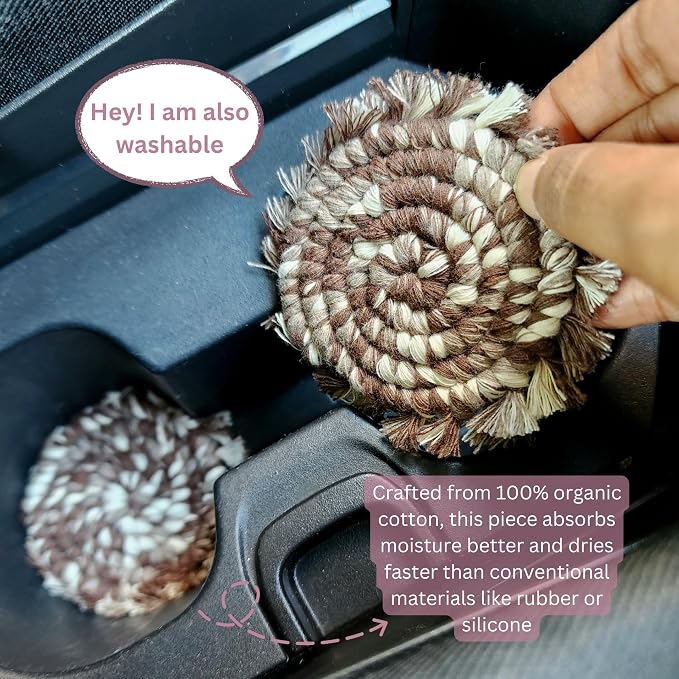 Cotton Car Coasters 2pc Car Cup Coasters Cute car Accessories for Women car Coaster for Cup Holders (Mocha Swirl)