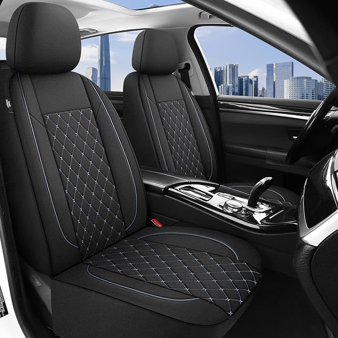 YGL Breathble Car Seat Covers Front Set,Washable Seat Covers for Cars,Premium Cloth Car Seat Protectors,Interior Covers for Cars,Sedan Van Truck SUV(Black/Gray)