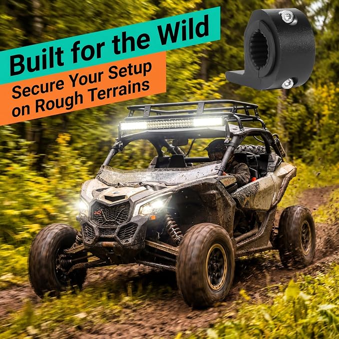 ANKIA 2Pcs Motorcycle LED Light Horizontal Clamp Mounting Bracket Kit Fit on 7/8” Bull Bars Roof Racks Roll Cages for Motorcycle ATV UTV Spotlights Fog Light Mount Motorbike Accessories (M10)