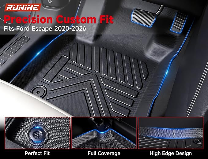 Floor Mats for Ford Escape 2020-2023 2024 2025 2026 (Not for Hybrid), All Weather Protection Custom Floor Mats Trunk Cargo and Car Windshield Cover Set for Car Accessories,Car Floor Liners Set