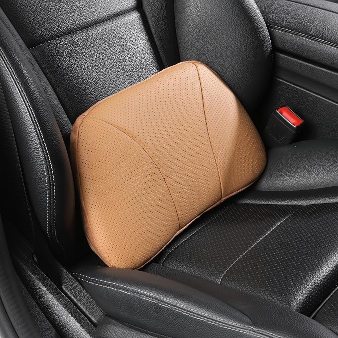 Genuine Leather Lumbar Support Pillow,Back Pain Relief Cushion,fits Tightly Around Waist,Real Cowhide,Memory Foam,fit Car Drive,Office Chair,Rest seat,Improve Posture,Portable,15.5''Lx 8.7''H