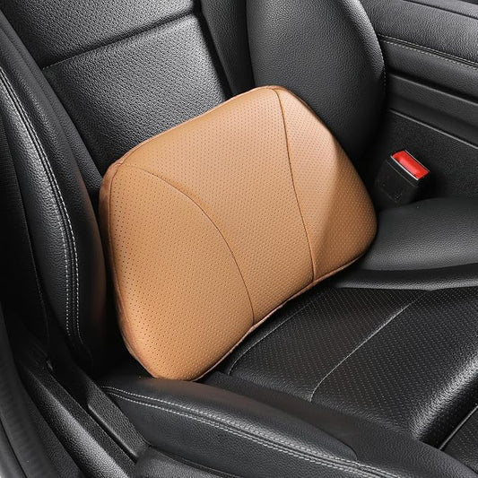 Genuine Leather Lumbar Support Pillow,Back Pain Relief Cushion,fits Tightly Around Waist,Real Cowhide,Memory Foam,fit Car Drive,Office Chair,Rest seat,Improve Posture,Portable,15.5''Lx 8.7''H