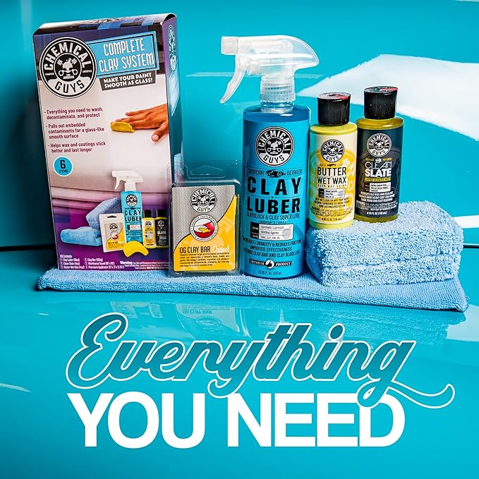Chemical Guys, Clay Bar & Luber Combo Kit for Smooth Paint, 6-Piece Set | Clay bar plus lubricant lifts overspray, fallout and embedded grime, prepping paint for polish or wax