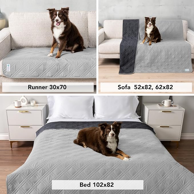 PetAmi Waterproof Couch Cover for Dogs, Non-Slip Leakproof Sofa Furniture Protector for Pet Cat, Machine Washable Bed Blanket for Car Seat, 102x82 Light Gray