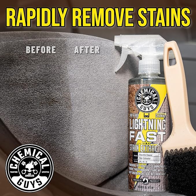 Chemical Guys Lightning Fast Carpet and Upholstery Stain Extractor - Chemical Guys Carpet Cleaner, Great for Fabric, Upholstery, Cars, Home, Office, Furniture, and More, Fresh Scent - 16 oz | Tackles coffee, soda, wine and pet messes on carpet, seats a...