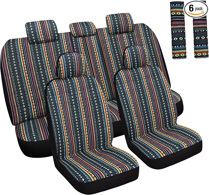 HAIYAOTIMES Baja Saddle Blanket Car Seat Covers Full Set with Seat Belt Pads, Washable Breathable Seat Covers for Cars, Universal Fit Interior Covers for Most Cars, Airbag Compatible, Red/Blue