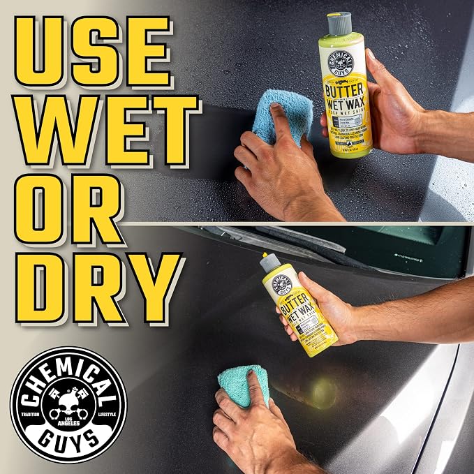 Chemical Guys, Butter Wet Wax, Deep Wet Shine Liquid Car Wax, Banana, 16 oz | Spreadable liquid wax adds a deep wet gloss on any paint color, wipes on and off easily, sweet banana scent
