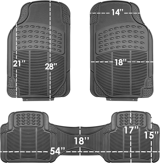 FH Group Car Floor Mats - Heavy-Duty Rubber for Cars, Universal Fit 3 Rows Full Set, Trimmable ClimaProof Floor Mats, For SUVs, Truck, Gray
