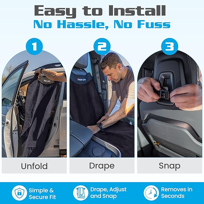 HAPPEGEAR Happeseat Waterproof Car Seat Cover & Protector, Black | Universal Fit, Car Seat Towel Cover, Non-Slip Backing, Machine Washable, Fits Front & Back, Easy Install & Storage