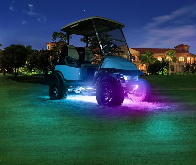 10L0L 2PCS Golf Cart Underglow LED Light Kit, Underbody RGB Strip Lights, 24-Mode Neon Accent Lighting, Music Sync, Wireless Remote, IP67 Waterproof, 12V-80V Input for EZGO Yamaha Club Car