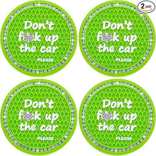2PCS Bling Crystal Rhinestone Cup Holder Coaster – 2.75 Inch Anti-Slip Auto Insert Cup Coaster – Sparkling Interior Decor Accessories for Cars & Vehicles (Green & White)