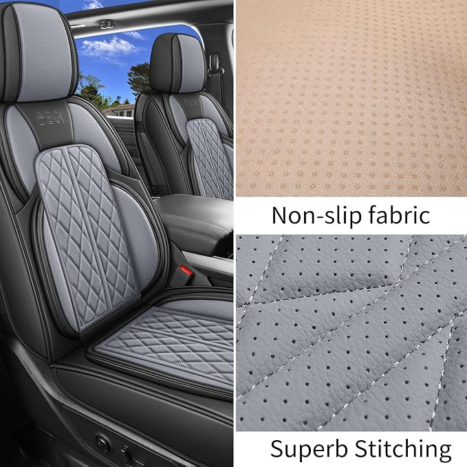 Car Seat Cover Custom Fit for Ford F150 2009-2026 Faux Leather Seat Cover Set Compatible with Regular Cab Super Cab Super Crew Pickup Truck Cushions (Black & Grey, Full Set)