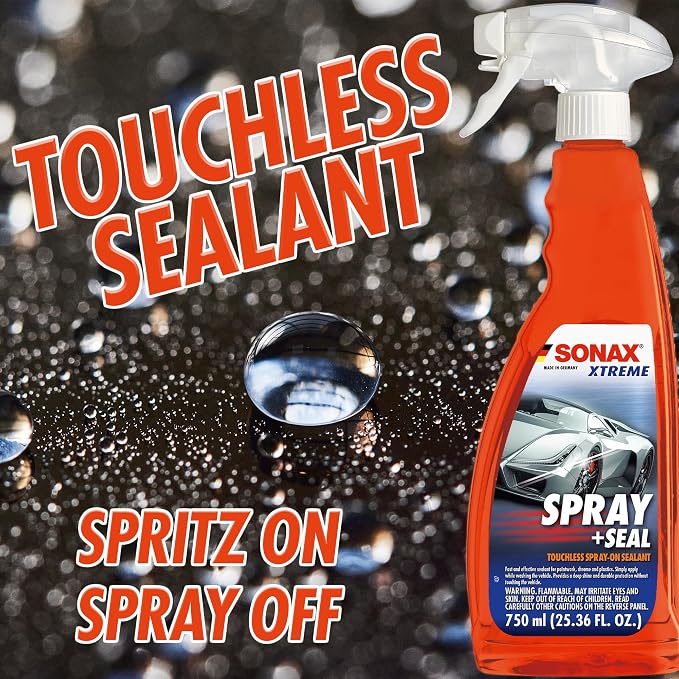 SONAX Spray + Seal 243400 | Quick and Easy Spray On Sealant for Instant Shine and Hydrophobic Protection | Enhances Paint Glass & Plastic Surface | Safe for All Finishes | Long-Lasting Results | 750ml