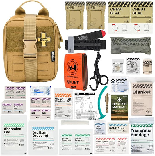 RHINO RESCUE IFAK Trauma Kit Pro with CAT Tourniquet (Coyote Brown) | TCCC Compliant, Combat-Proven, Tactical Molle Pouch, Professional First Aid Kit, Military Medical Kit, HSA/FSA Approved