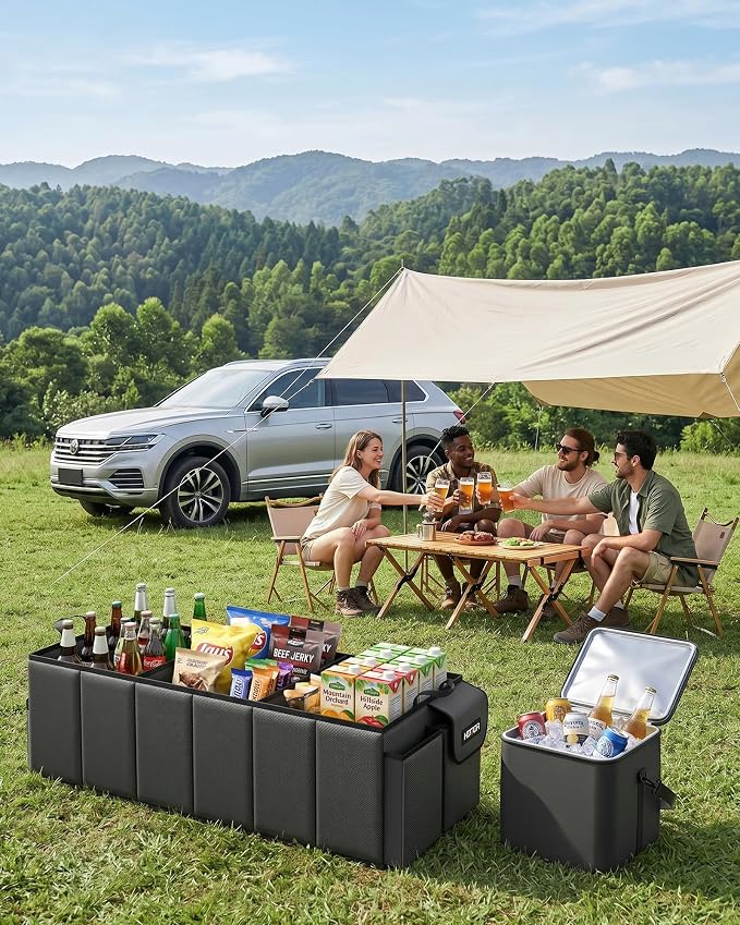 HOTOR Trunk Organizer, Sturdy Foldable with Cooler for Car & SUV, 3 Compartments, Black, 31.5” x 12.6” x 10.6”