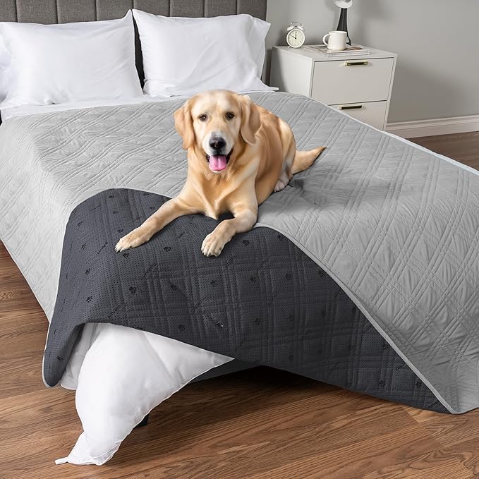 PetAmi Waterproof Couch Cover for Dogs, Non-Slip Leakproof Sofa Furniture Protector for Pet Cat, Machine Washable Bed Blanket for Car Seat, 102x82 Light Gray