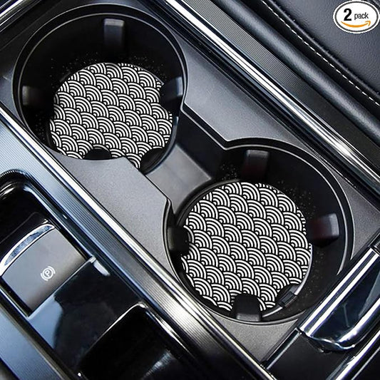 WOCOCN Cute Cup Holder Coasters for Your Car with Fingertip Grip, Auto Accessories for Women & Men,Pack of 2(Wave)