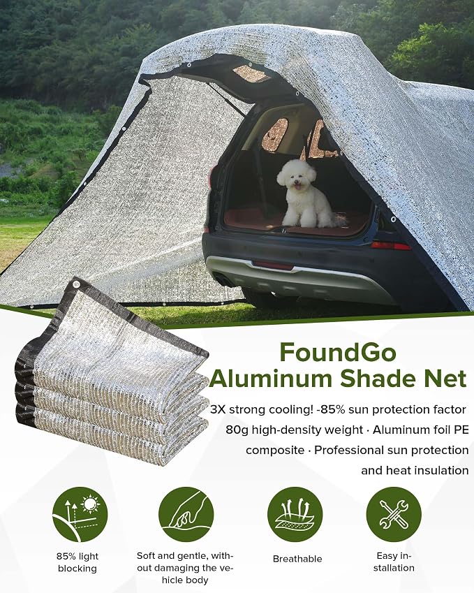 FoundGo 85% Aluminum Shade Cloth,13'x20'Car/Dog Sun Reflective Aluminet tarp,Silver Reflective Sun Shade Net Cover with Grommets,Breathable,Sun/UV/Heat Blocking for Camping,RVs,with Accessories