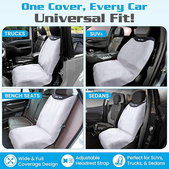 HAPPEGEAR Happeseat Waterproof Car Seat Cover & Protector, Silver | Universal Fit, Car Seat Towel Cover, Non-Slip Backing, Machine Washable, Fits Front & Back, Easy Install & Storage
