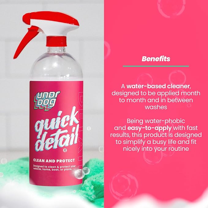 Undrdog Quick Detail, Hydrophobic, Water-Based Cleaner, Spray Wax, Quick Shine, Detail Spray For Vehicles, Motorcycles, Homes or Boats, Available in 16oz, 32oz (16oz)