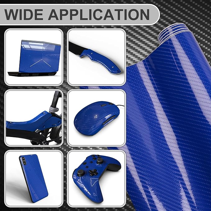 Lypumso 6D Carbon Fiber Vinyl Wrap Roll, Glossy Car Wrap Film Featuring Bubble Free Air Release Technology, Car Moto DIY Interior Exterior Decoration (Carbon Fiber Blue, 1ft x 10ft)