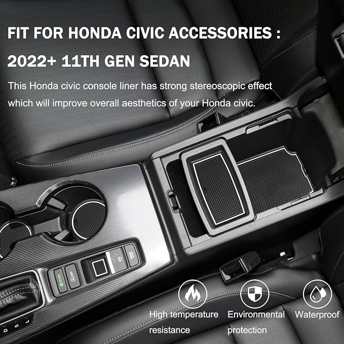 for Honda Civic Accessories 2022 2023 2024 2025 2026 11th Gen Sedan Cup Holder Insert Center Console Liner Door Slot Mats Pad Coaster Rubber Custom Interior 17PC (White Trim, Glow in Dark)