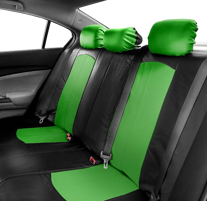 FH Group Highest Grade Faux Leather Split Bench Seat Cover, Rear Set – Universal Fit for Cars Trucks & SUVs (Green/Black) PU008013