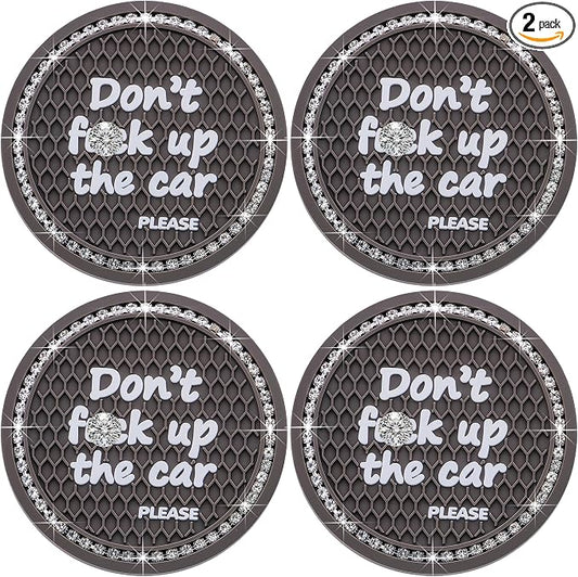 2PCS Bling Crystal Rhinestone Cup Holder Coaster – 2.75 Inch Anti-Slip Auto Insert Cup Coaster – Sparkling Interior Decor Accessories for Cars & Vehicles (Gray & White)