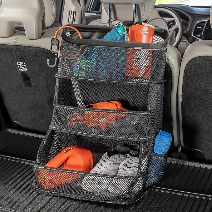 Car Storage Organizer – 3-Bin Hanging Organizer for SUV Trunk or Car Seat | High Road's Multipurpose Car Organizer Holds Driving Essentials, Kids Trip Needs or Emergency and Cleaning Supplies